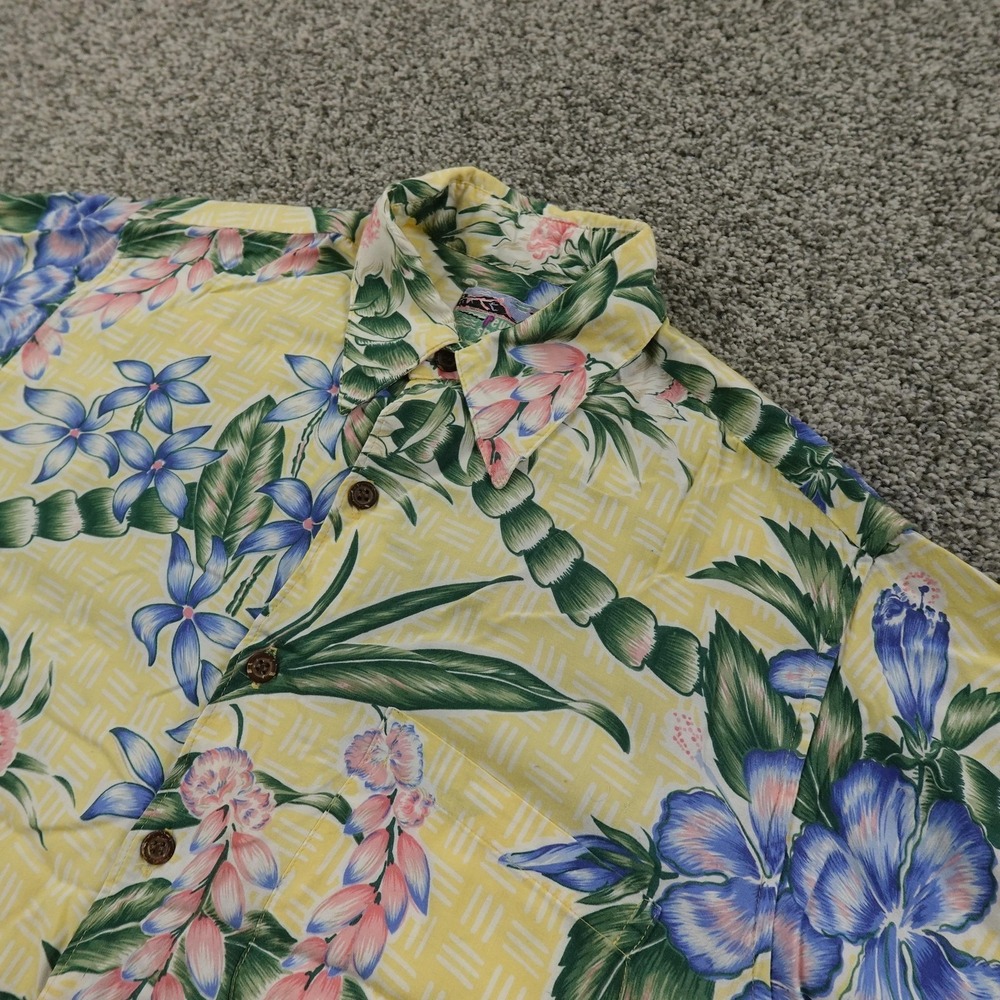 VTG Reyn Spooner Shirt Mens S Yellow Rayon Hawaiian Floral Aloha Button Up USA
